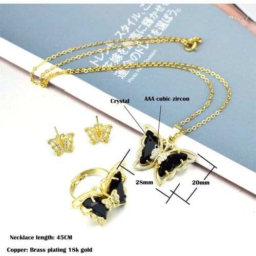 Transparent Glass Butterfly Set Bohemia Beach Butterfly Necklace Ladies Elegant Colorful Butterfly Party Ring Earrings Jewelry