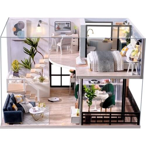 Cutebee DIY DollHouse Kit Wooden Doll Houses Miniature Dollhouse Furniture Kit With LED Toys For Children Birthday Gift L32