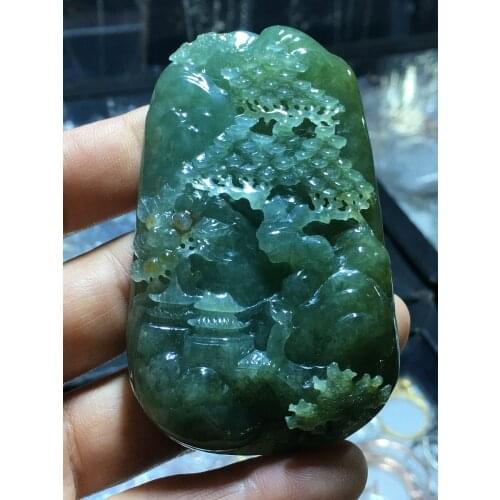 Natural Myanmar jade A HandCarved landscape jadeite green jade pendant jade necklace pendants jewelry jade necklaces