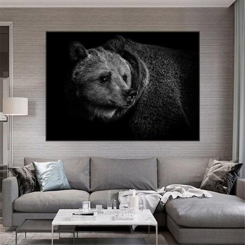 Wild Animals Print Poster Black White Lion Elephant Highland Cow Bear Canvas Painting Nordic Wall Art Pictures Living Room Decor