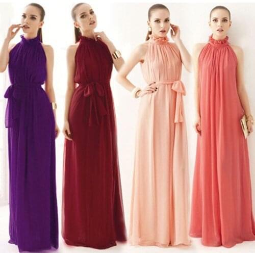 Bohemian beach dress super long hanging neck mopping A word dress loose large size slimming mm chiffon sleeveless dress summer