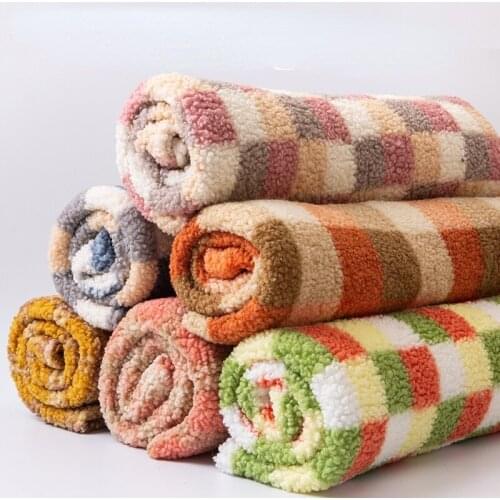 Plaid Printing Plush Fabric Large-grain Cashmere Imitation Cashmere Handmade Fabric For Winter Clothing And Toys TJ4328