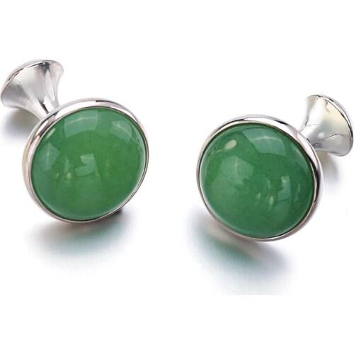 Low-key Luxury Opal Cufflinks for Mens Gold Color Plated High Quality Lepton Round Green Cats Eye Stone Cuff links Best Gift