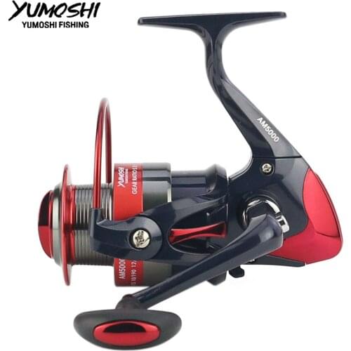 YUMOSHI 12BB 5.5:1 Metal Spinning Fishing Reel Carp Fishing Wheel Pesca Red peche fish casting Spinning wheel Fishing Tackle AM
