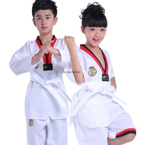 Taoyekma Traditional White Long Sleeve Taekwondo Uniform Male Female Taekwondo Suit Adult Children Dobok WTF Karate Clothes