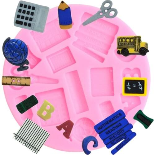 Study Tools Silicone Mold Globe Book Scissor Car Ruler Pen Fondant Molds Party Birthday Cake Decorating Candy Chocolate Mould