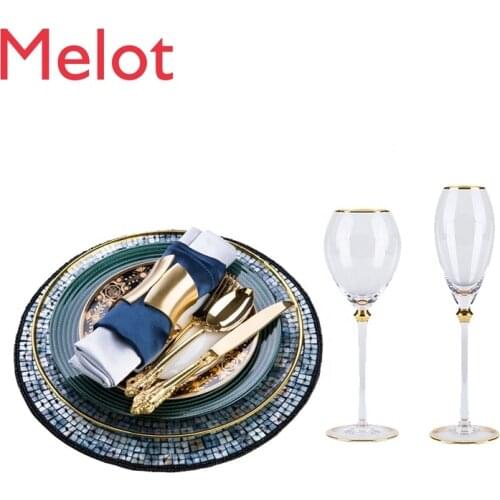 European American Cutlery set model room Western ceramic flat steak dishes plate Phnom Penh dark green glass Dinnerware set