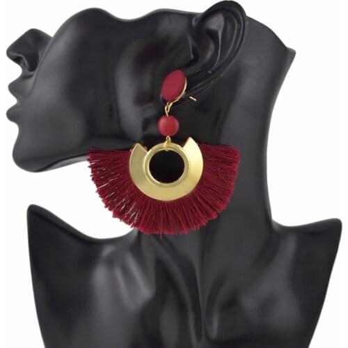 Vintage Silk Fabric Drop Dangle Earring Red Black Tassel Fashion Bohemian Big Tassel Earrings Statement for Women 2019 Jewelry