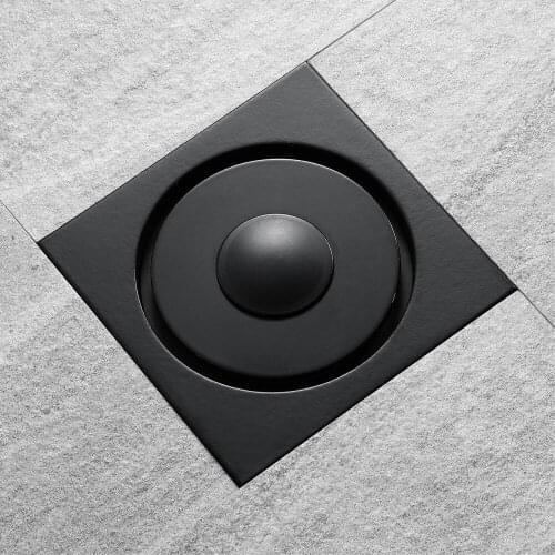 High Quality Bathroom Accessories Brass Matte Black Finish Bath Shower Floor Drain 100x100mm Square Waste Drain