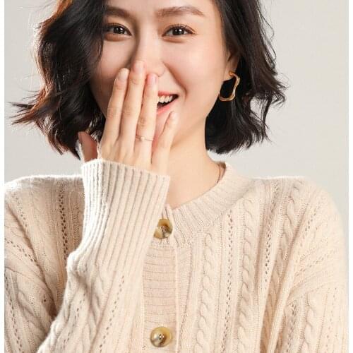 High-End 100% Wool Sweater Women O-Neck Cardigan 2021 Spring And Autumn Female Fashion Hollow Out Soft Loose Shirt Girl Clothes