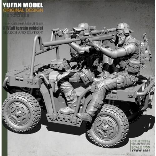 Yufan Model l 1/35 Us Double Sniper And Terrain Vehicle Assembly Model + Resin Soldier Unmounted Yfww-1991