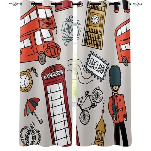 England London Cartoon Style Blackout Curtain Living Room Bedroom Window Treatment Drapes Blackout Curtains for The Kids Bedroom