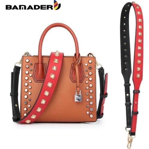BAMADER Rivet Shoulder Strap High Quality Women Genuine Leather Bag Strap 105-120cm Can Adjustable Replacement Bag Handle New