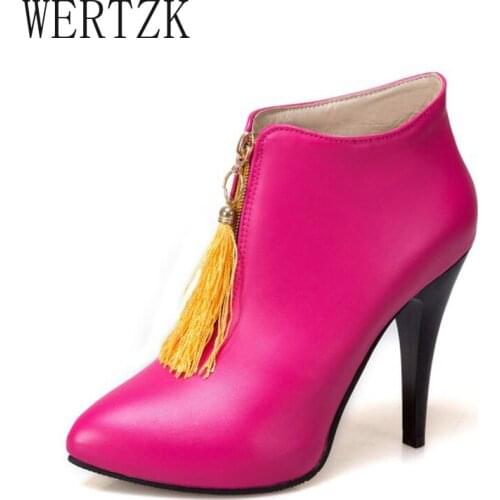 Women Ankle Boots Platform High Heels Fringe Boots Spring Pointed Toe Sexy Shoes 2021 Female Boot Big Size 43 Yellow