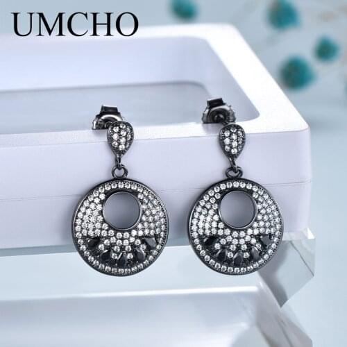 UMCHO Fashion Black 925 Sterling Silver Drop Earrings for Female Party Anniversary Birthday Gifts Fine Jewelry Decorations