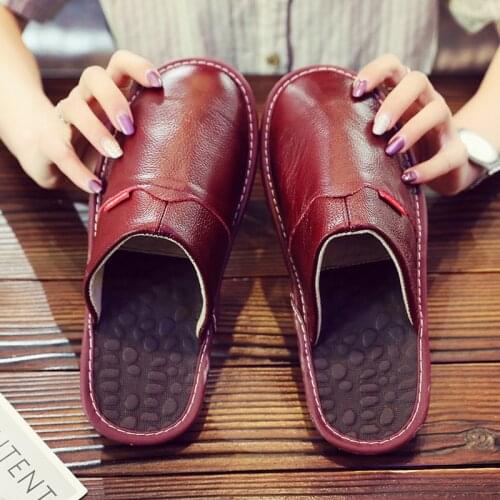 Genuine Leather Womens Spring Indoor Slippers Couples Casual Anti-Slip Household Shoes Mens Four Seasons Home Slippers
