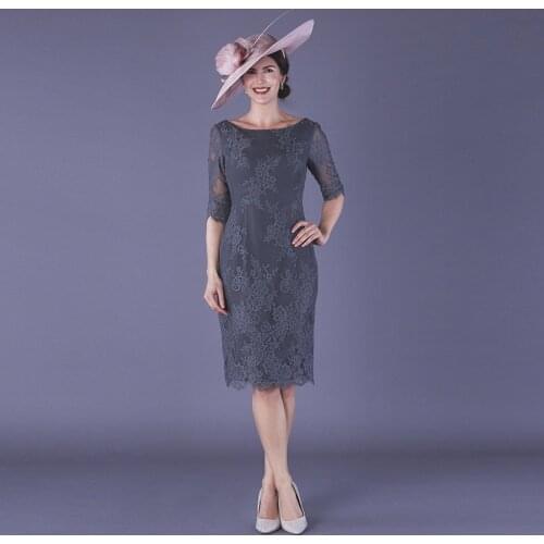 Fashion Lace Mother Dresses Scoop Neck Half Sleeves Applique Party Gowns Mother Of the Bride Dress vestidos de madre de la novia