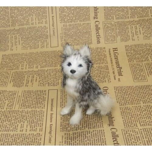 12x8cm gray squatting husky model polyethylene& furs handicraft Figurines home decoration toy gift a2665