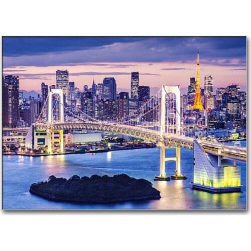 5D square round stones full diamond embroidery Rainbow Bridge Tokyo Night crystal diamond painting mosaic city view diy hobby