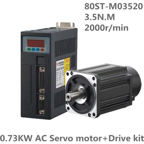 80ST-M03520 220V 730W AC Servo motor 3.5N.M. 2000RPM 0.73KW Single-Phase ac drive permanent magnet AASD-15A Matched Driver