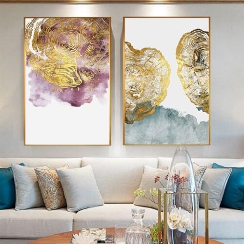 Abstract Golden Annual Rings Canvas Painting Luxurious Big Print and Poster Living Room Aisle Watercolor Wall Art Tableau Salon