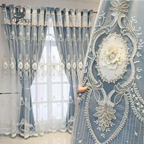 AS High-end European Style Light Luxury Embossed Embroidered Curtains 2021 New Included Curtains for Living Dining Room Bedroom