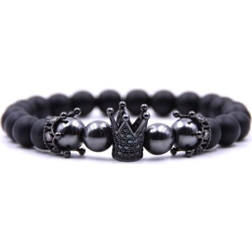 KANGKANG 2019 Retro Matte Black 8mm Stone Bracelet Pave CZ 4 color Crown Bracelet For Men&Women charm gifts Classic Jewelry