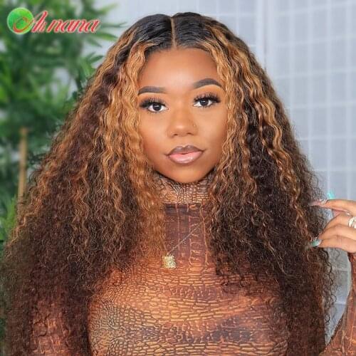 Brazilian Lace Front Human Hair Wig For Women Deep Curly Frontal Wig Highlight Blonde Color Afro Long 30 Inch Water Wave Full