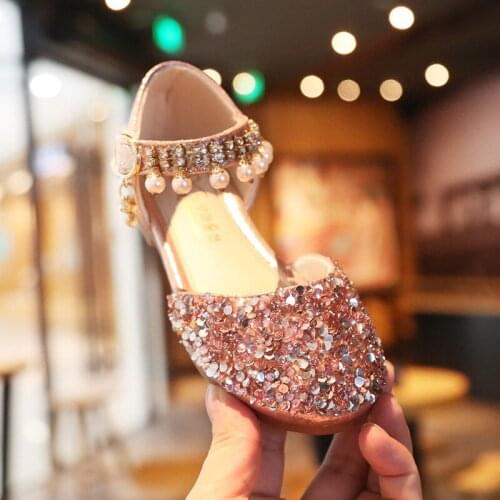 Kids Crystal Sequins Beach Sandals For 2021 Girl Princess Dress Shoes For ChildS Summer Party Dance Shoe 3 6 8 9 10 12 Years