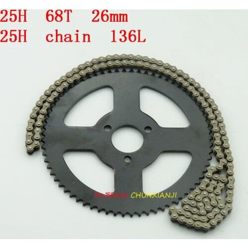 Good quality 25H 68T tooth 29mm rear Sprocket + 25H Chain 136L Links For 2 Stroke 47cc 49cc Mini moto Pocket Bike ATV Quad