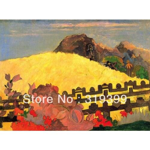 Landscape Oil Painting Reproduction on Linen canvas, Parahi Te Marae1 by paul gauguin,museum quality,100%handmade