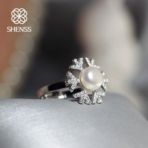 Elegant Quality 925 Rings Adjustable freshwater pearl ring Exquisite Snowflake Shape Pearl 925 Sterling Silver Ring 925 Jewelry
