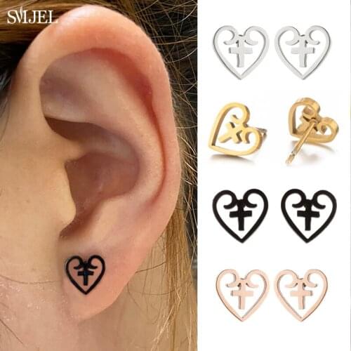 Tiny Heart Cross Earrings For Women Men New Vintage Gothic 2021 Trendy Pendant Unusual Earings Party Punk Jewelry Design Studs