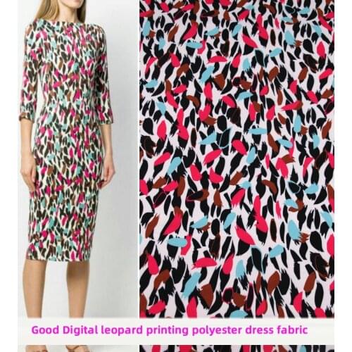 Good Digital Colorful Leopard Printing Dress Fabric Soft 4-sided Micro-elastic Polyester Fabric Diy Sewing Women Dress Clothing