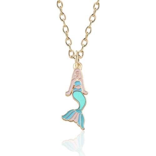 Cute Girl Enamel Mermaid Choker Necklace Women Korea Style Gold Color Mermaid Pendant Necklace Female Jewelry Wedding Party Gift