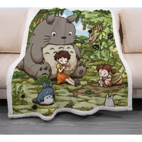 Cartoon Totoro Funny Character Blanket 3D Print Sherpa Blanket on Bed Home Textiles Dreamlike Style 08
