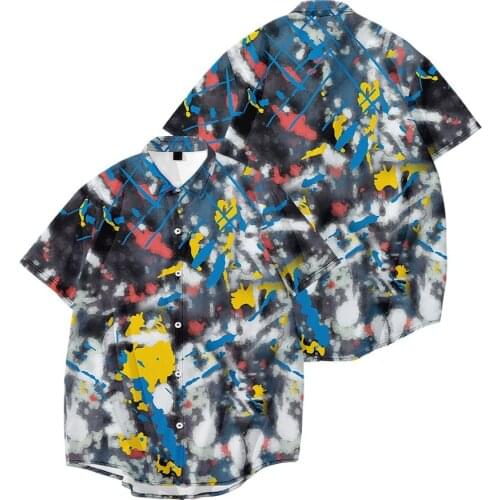 Men Vintage Printed Turn Down Collar Short Sleeve Shirt Loose Casual Shirts Blouse Plus Size XXS-6XL
