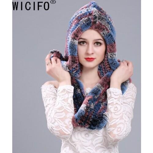 Genuine Real knitted Rabbit fur Hats Scarf Womens' Caps scarves wrap Natural Fur shawl stole Russian wholesales free shipping