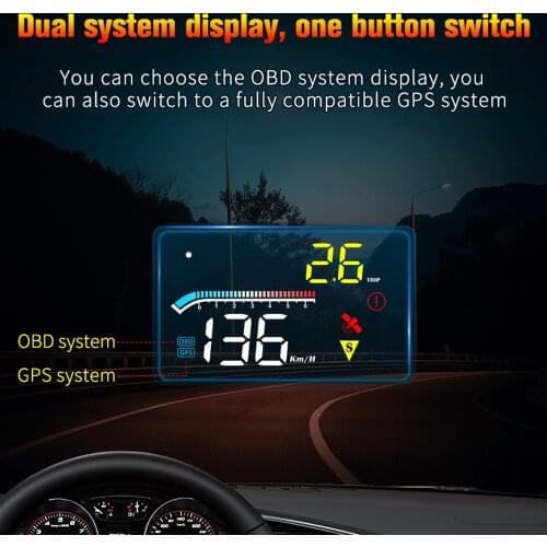 OBD+GPS Dual System HUD Head Up Display Windshield Projector Drving Direction RPM Speed Security Alarm Water Temp for All Cars