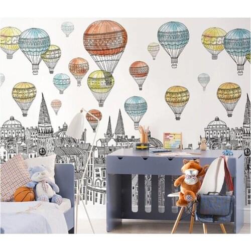 Original Building 3d Cartoon Mural Fire Balloon Wallpaper for Child Baby Room Kindergarten 3d Cartoon Wall paper Stickers