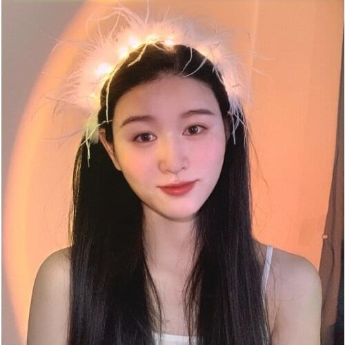 Christmas White Feather LED Headbands Hairbands Head Hoop Headdress Costume Props Women Girls Birthday Glow Party Favors