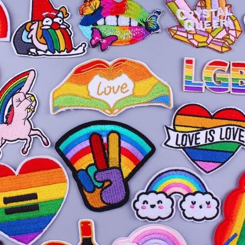 Prajna Heart Flag Pride Patch Embroidered Patches For Clothing DIY Stripes Iron on Patches On Clothes Rainbow Patch Gay Stickers