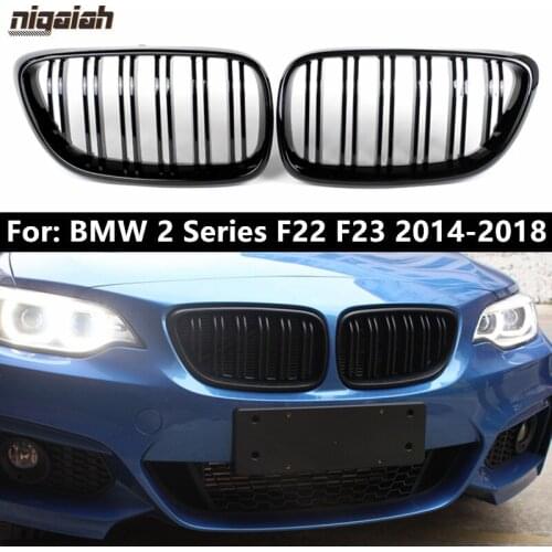 Glossy Black Car Front Bumper Grills for BMW F22 F23 2014-2018 220i 228i 235i Dual Slats Racing Grill Replacement Carbon Fiber
