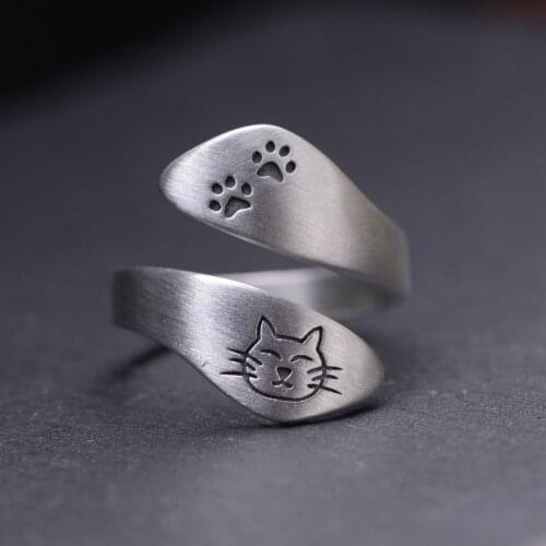 Silver 925 Ring Jewelry for Women Wedding Ring Cat Vintage Adjustable Rings Open Rings on Fingers Engagement Fashion Jewelry