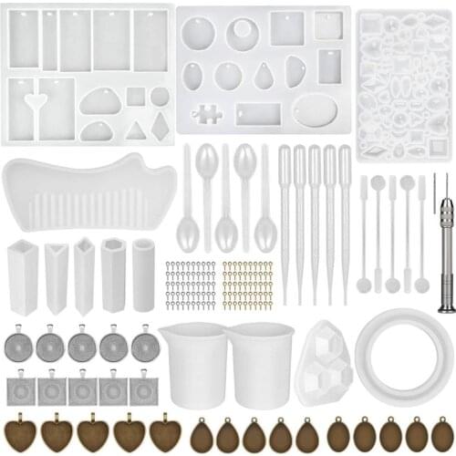 129Pcs Silicone Combination Molds Heart Round Oval Drop Crystal UV Epoxy Resin Pendant DIY Jewelry Making Tools Set