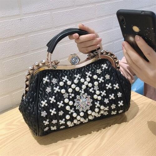 Rhinestone bag Women new fashion pearl handbag large capacity ladies diagonal shoulder bag diamonds all-match clip party bags