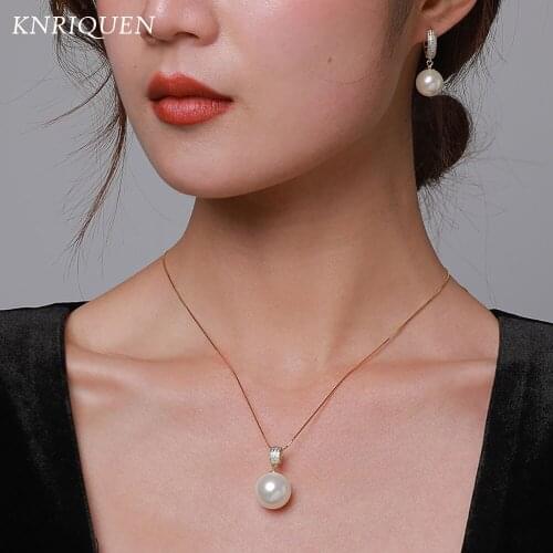 Charms 925 Sterling Silver Fresh Water Pearl Earrings Pendant Necklace For Women Wedding Engagement Jewelry Set Anniversary Gift