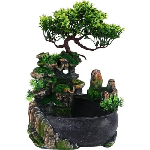 UK Plug Desktop Flowing Water Waterfall Fountain Home Office Tabletop Ornament Rockery Water Creative Decoration Humidifier