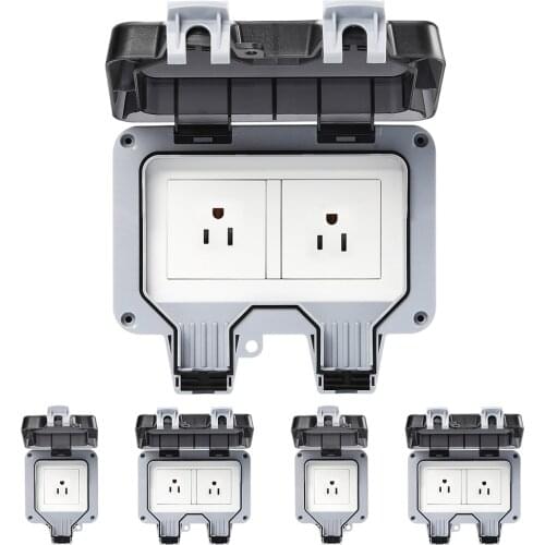 IP66 Weatherproof Waterproof Wall Power Socket 15A Outdoor Switched Socket Covers Garden Double Switched US Socket Covers