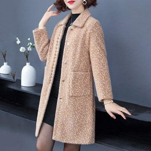 New Winter Jacket Coat Long Mink Woolen coat Womens Autumn loose Casual Woolen coats Female Plus size Thick Warm Overcoats 4XL